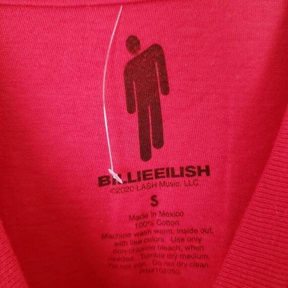 Urban Outfitters Billie Eilish Racer Logo Graphic Red Yellow Band T-Shirt Top - Picture 5 of 6